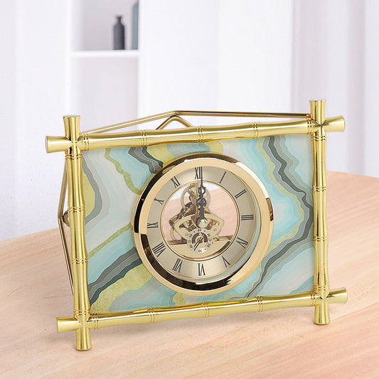 JMT-645578 European Style Silent Metal Table Clock for Home and Office Decoration - Rectangular Design, Battery Operated, 22x17cm