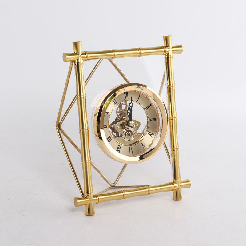 JMT-645578 European Style Silent Metal Table Clock for Home and Office Decoration - Rectangular Design, Battery Operated, 22x17cm