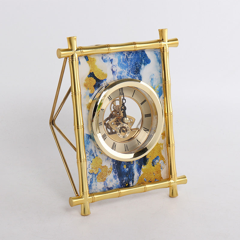 JMT-645578 European Style Silent Metal Table Clock for Home and Office Decoration - Rectangular Design, Battery Operated, 22x17cm