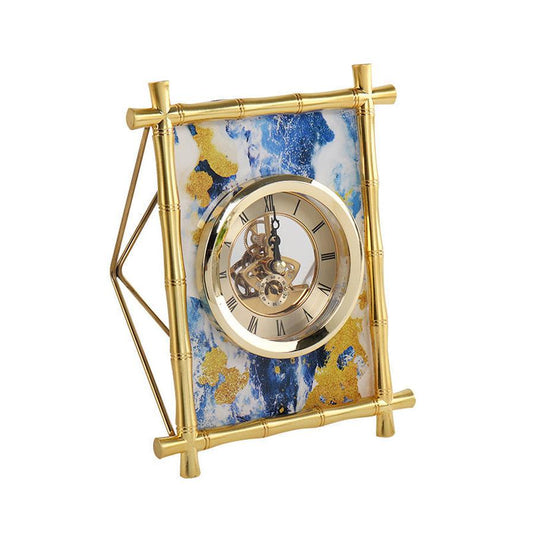 JMT-645578 European Style Silent Metal Table Clock for Home and Office Decoration - Rectangular Design, Battery Operated, 22x17cm