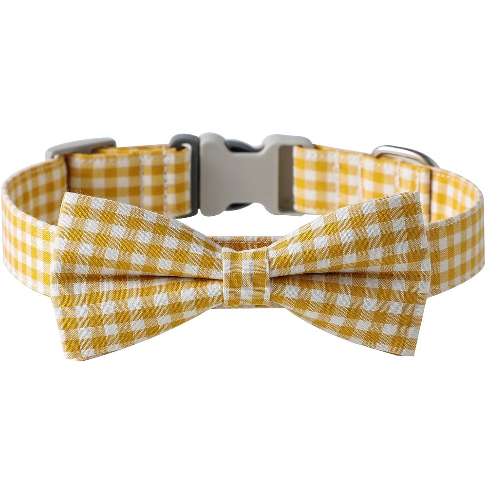 JMT-645898 Checkered Dog Collar with Bow Tie - Cotton Polyester in Multiple Colors