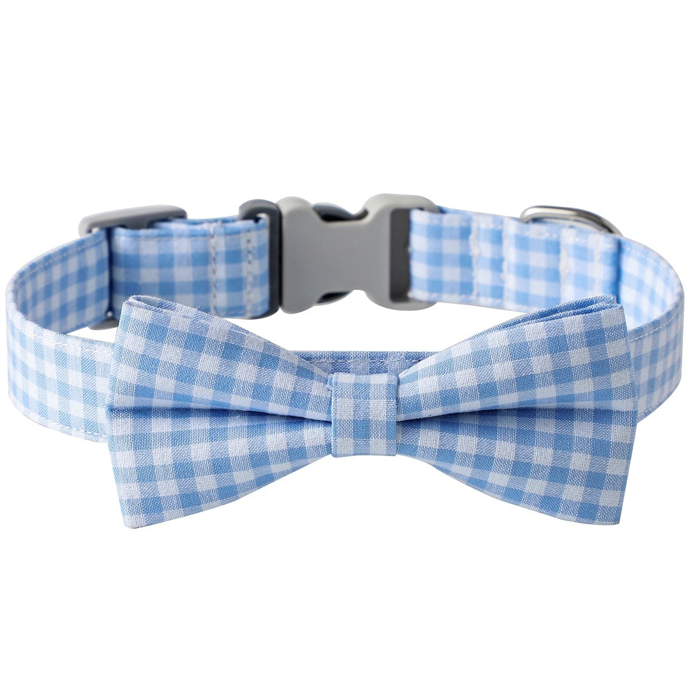JMT-645898 Checkered Dog Collar with Bow Tie - Cotton Polyester in Multiple Colors