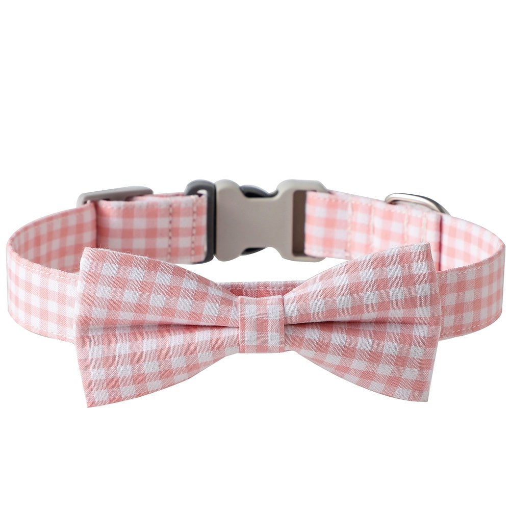 JMT-645898 Checkered Dog Collar with Bow Tie - Cotton Polyester in Multiple Colors