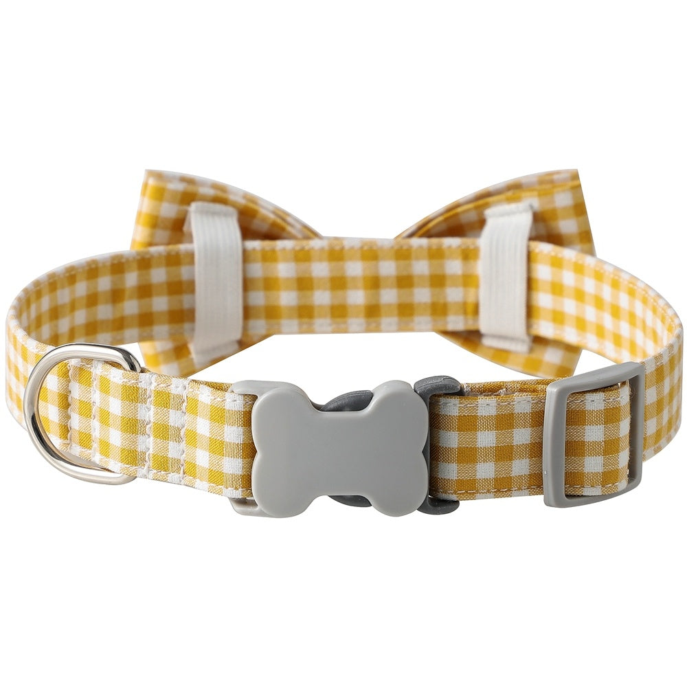 JMT-645898 Checkered Dog Collar with Bow Tie - Cotton Polyester in Multiple Colors