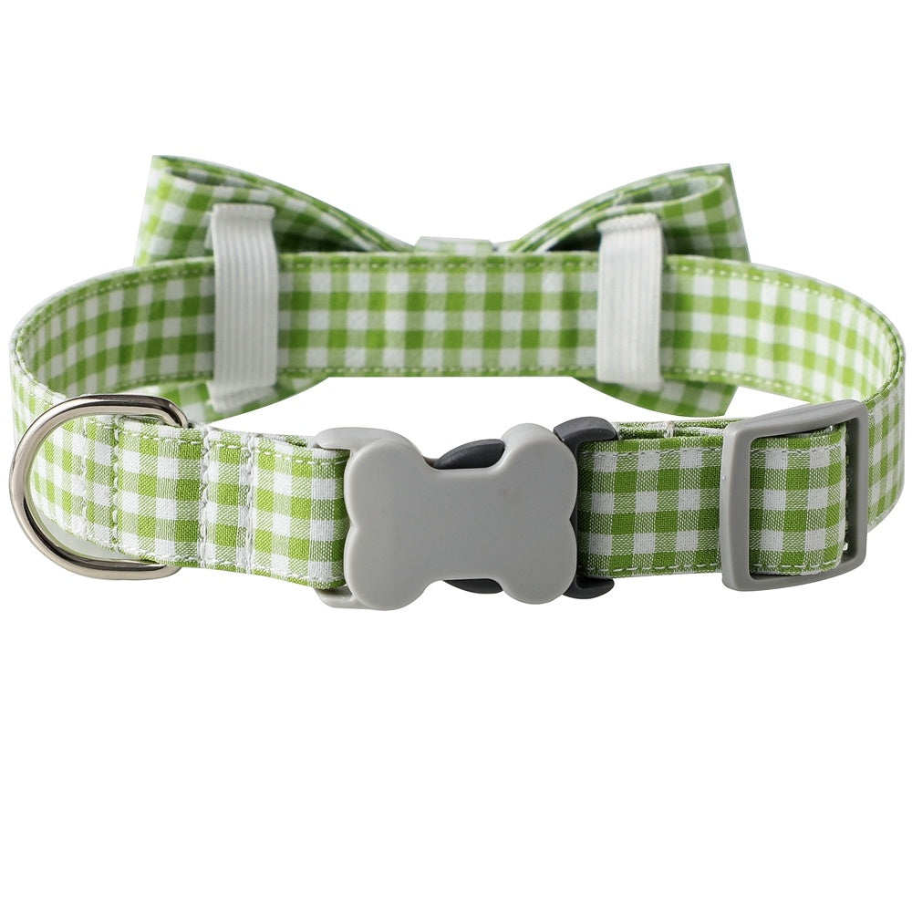 JMT-645898 Checkered Dog Collar with Bow Tie - Cotton Polyester in Multiple Colors