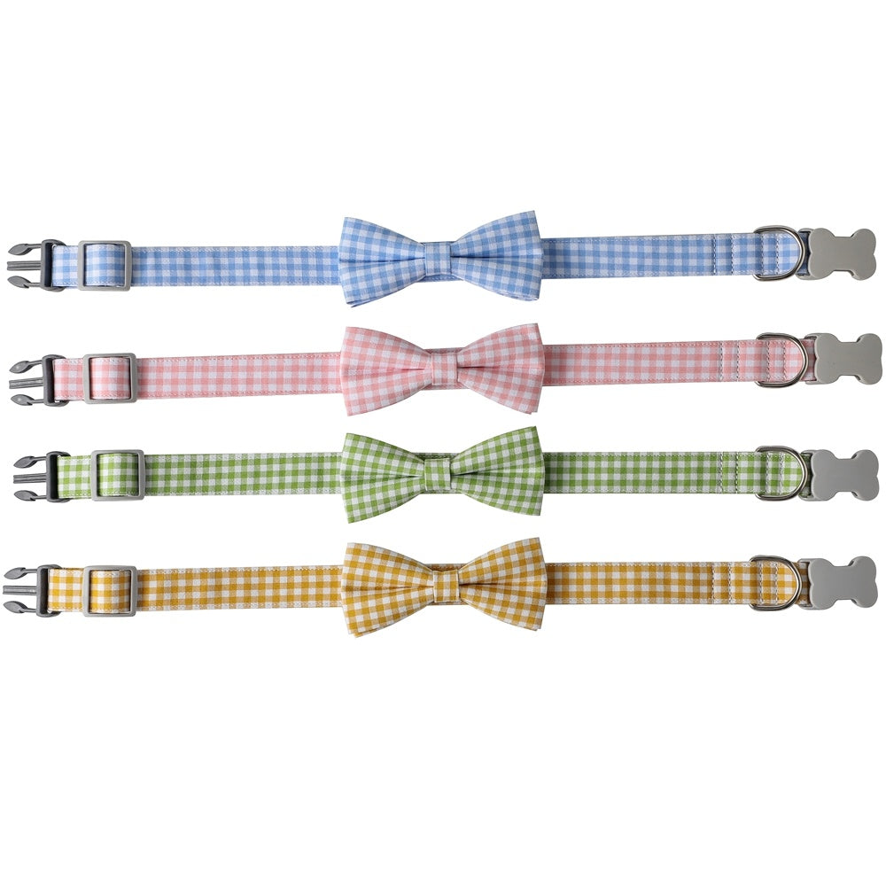 JMT-645898 Checkered Dog Collar with Bow Tie - Cotton Polyester in Multiple Colors
