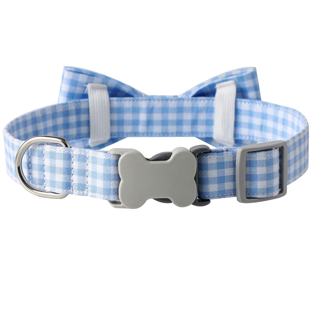 JMT-645898 Checkered Dog Collar with Bow Tie - Cotton Polyester in Multiple Colors