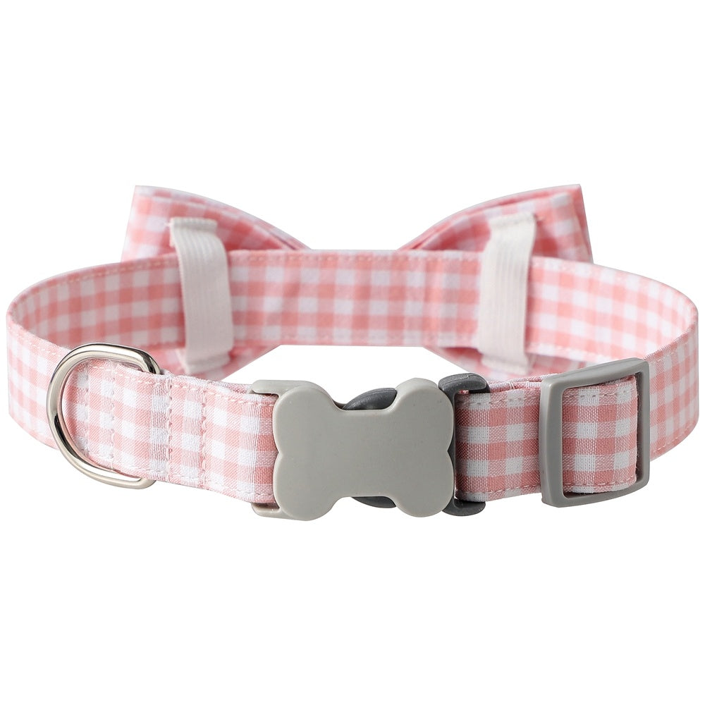 JMT-645898 Checkered Dog Collar with Bow Tie - Cotton Polyester in Multiple Colors