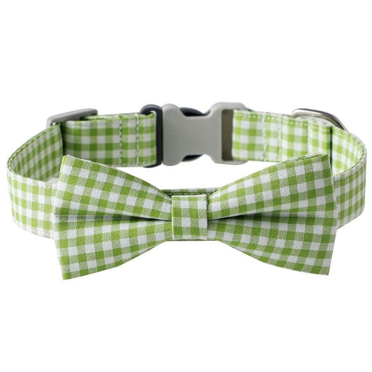 JMT-645898 Checkered Dog Collar with Bow Tie - Cotton Polyester in Multiple Colors