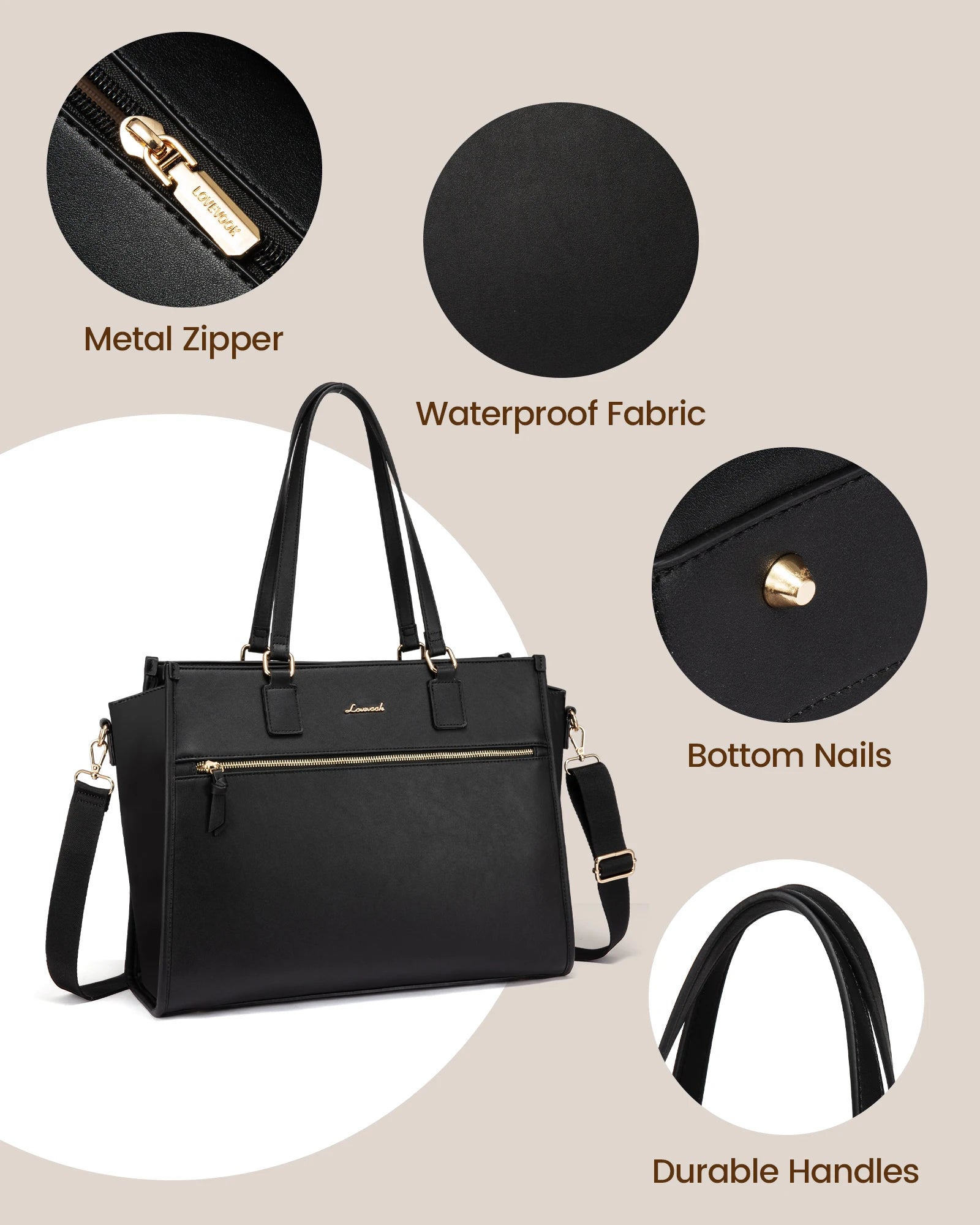 JMT-646218 15.6 Inch Canvas Laptop Tote Bag for Women with Leather Accents Ideal for Office and Business Use