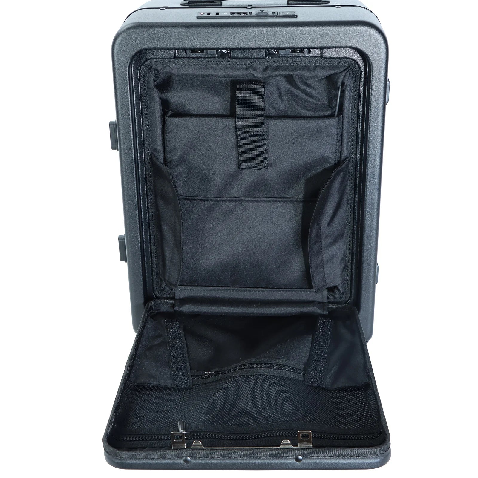 JMT-646282 Compact Black Aluminium Carry-On Trolley Case for Travel