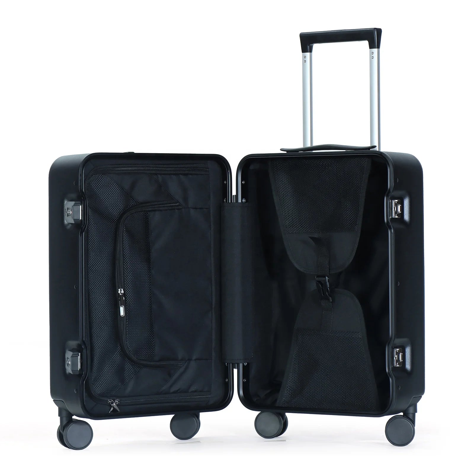 JMT-646282 Compact Black Aluminium Carry-On Trolley Case for Travel