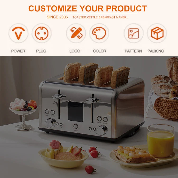 JMT-646346 1700W Purple Stainless Steel Electric Toaster for Home Use