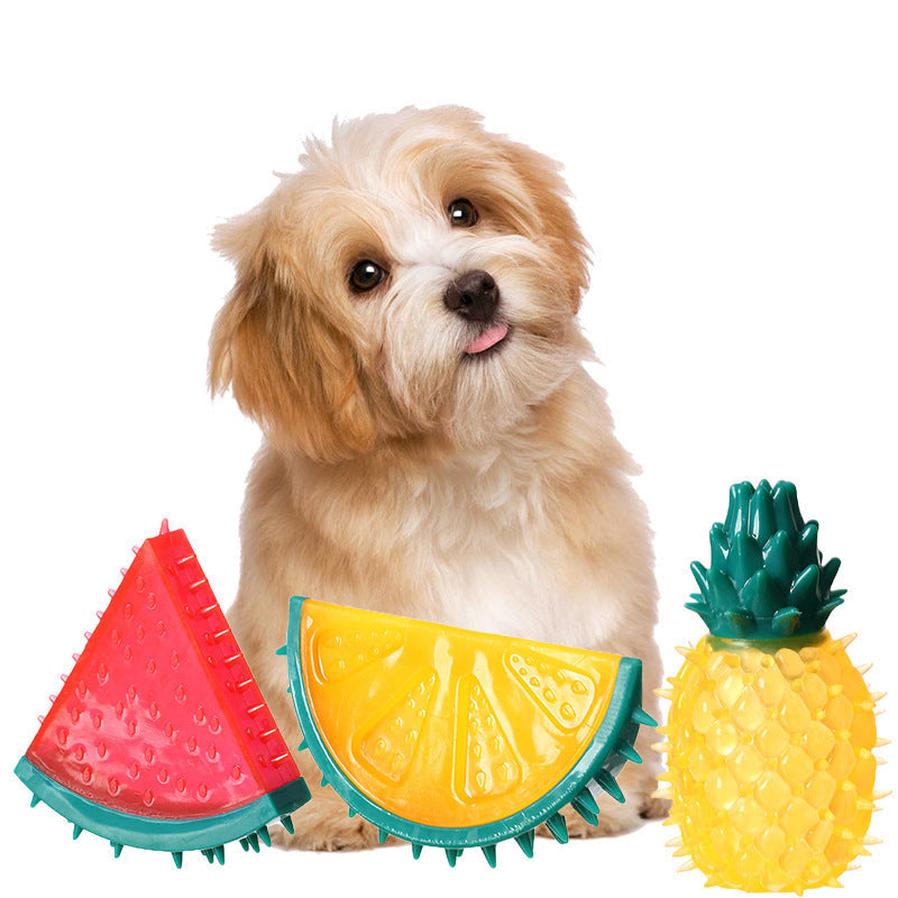 JMT-646538 Interactive TPR Fruit Chew Toy for Dogs - Pineapple & Lemon Sounds