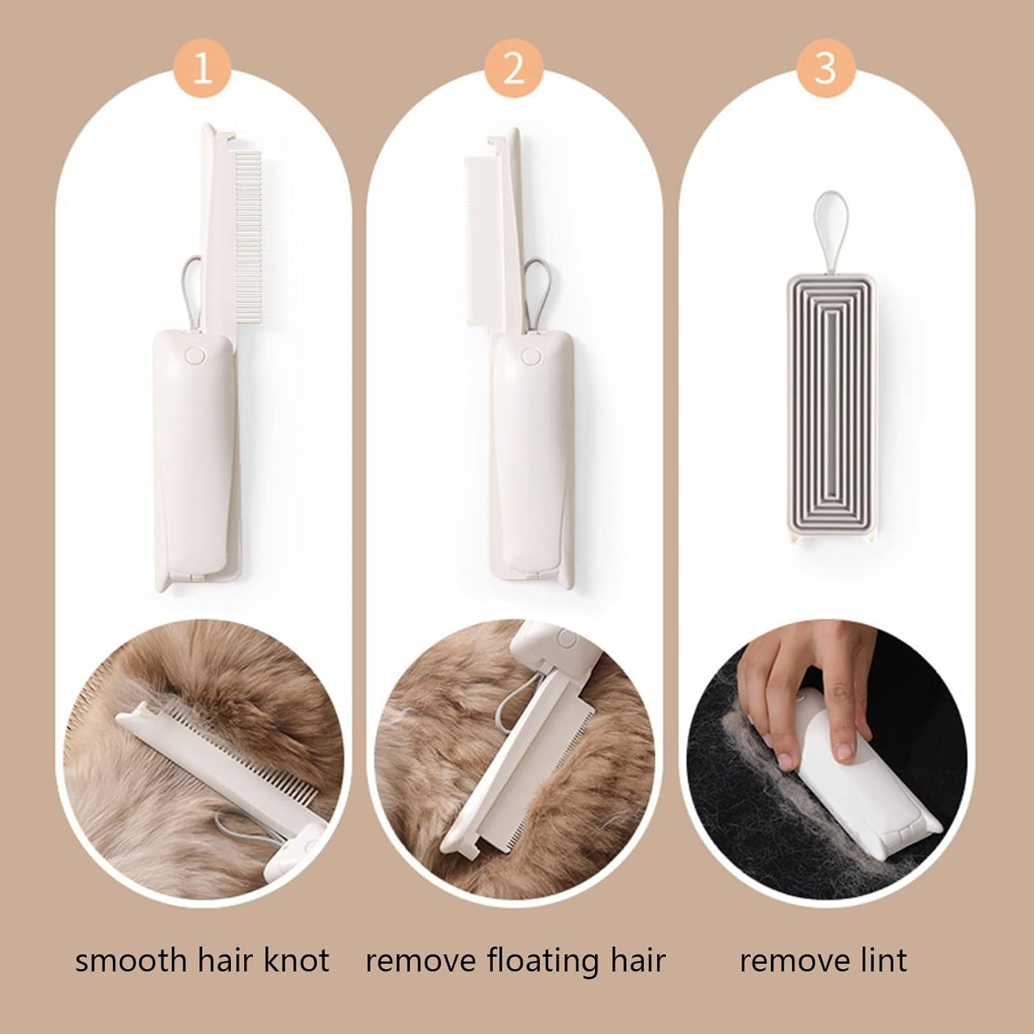 JMT-647370 3-in-1 Pet Grooming Comb with Round Smooth Ends and Lint Brush for Safe and Comfortable Use