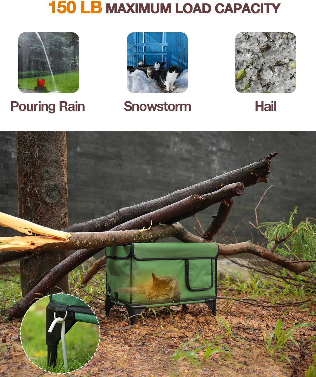 JMT-648714 Foldable Insulated Cat Cage for Outdoor Use - Green, Various Sizes