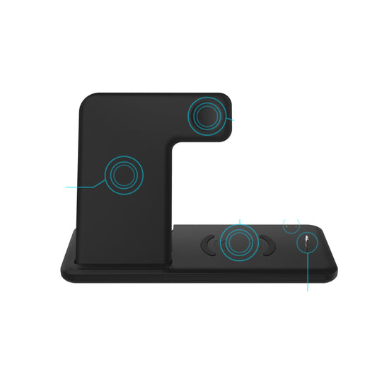 JMT-649034 4-in-1 Wireless Charger for iPhone, AirPods, and Apple Watch - Dual Coil Design, Fast Charging, Black/White, 20x15x1.5cm