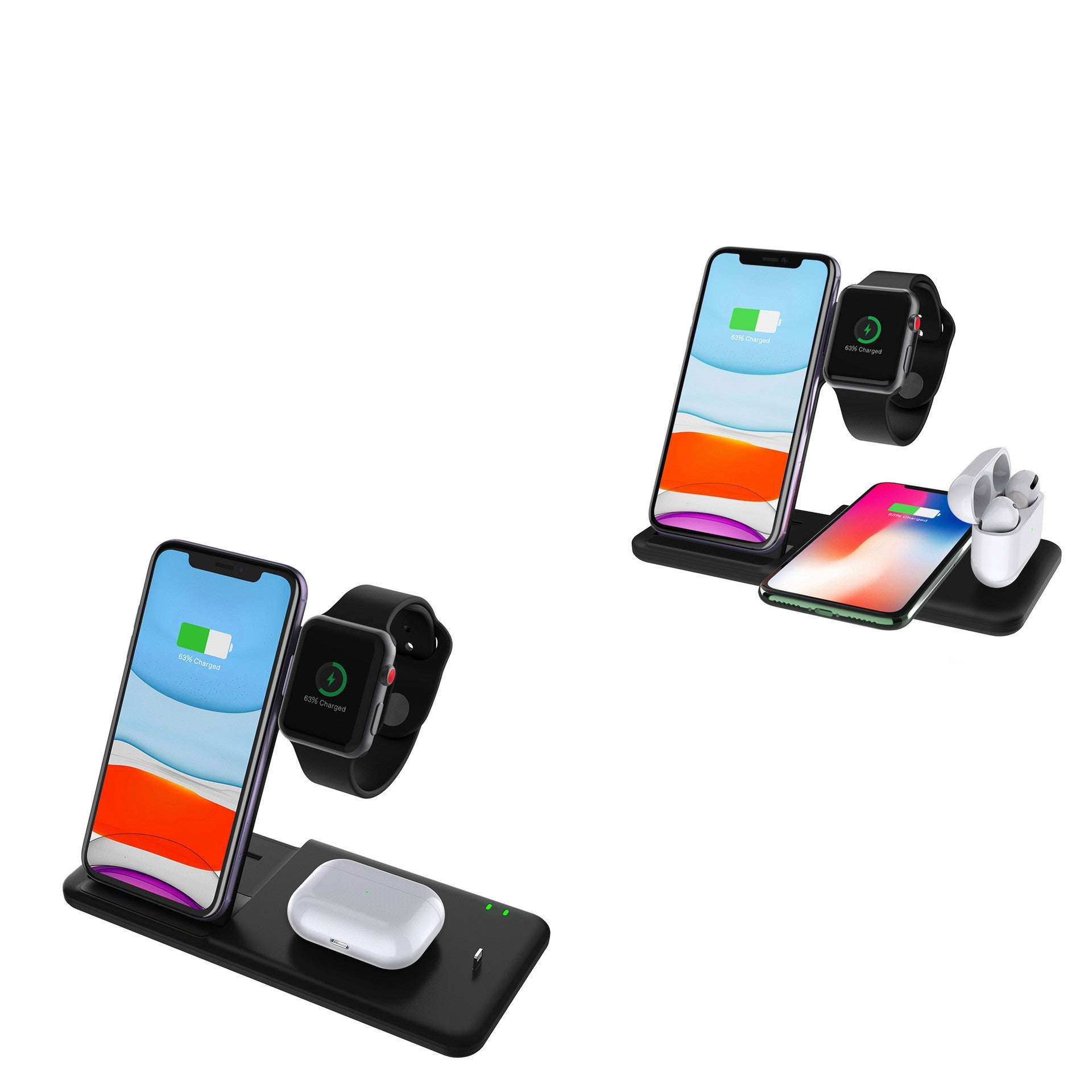 JMT-649034 4-in-1 Wireless Charger for iPhone, AirPods, and Apple Watch - Dual Coil Design, Fast Charging, Black/White, 20x15x1.5cm