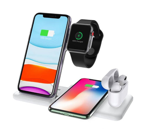 JMT-649034 4-in-1 Wireless Charger for iPhone, AirPods, and Apple Watch - Dual Coil Design, Fast Charging, Black/White, 20x15x1.5cm