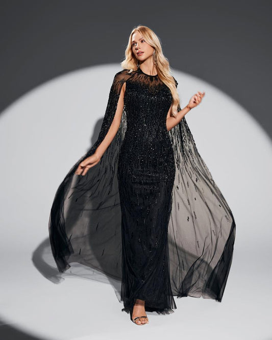 JMT-649098 Sophisticated Black Evening Dress for Women - Elegant Nightwear with Timeless Style