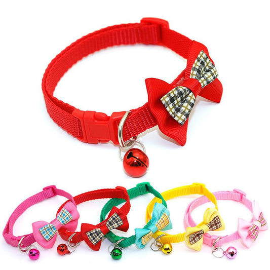 JMT-649354 Pet Bell Bow Neck Collar for Small Dogs and Cats - Adjustable, Colorful Bow Tie Design with Bells