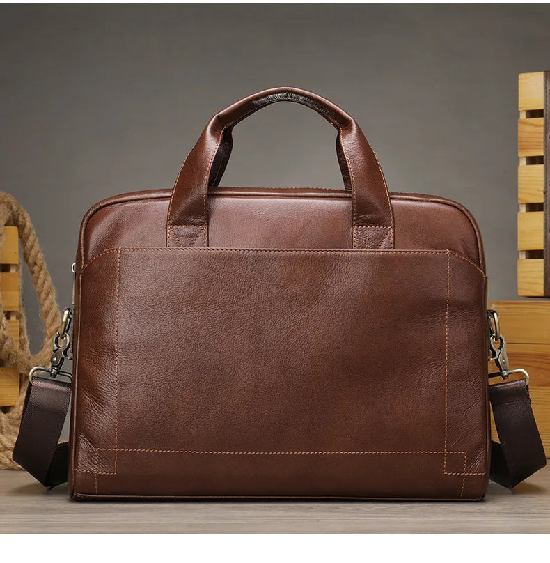 JMT-649674 Genuine Leather Laptop Briefcase for Men - Stylish Office Handbag for Documents and Essentials
