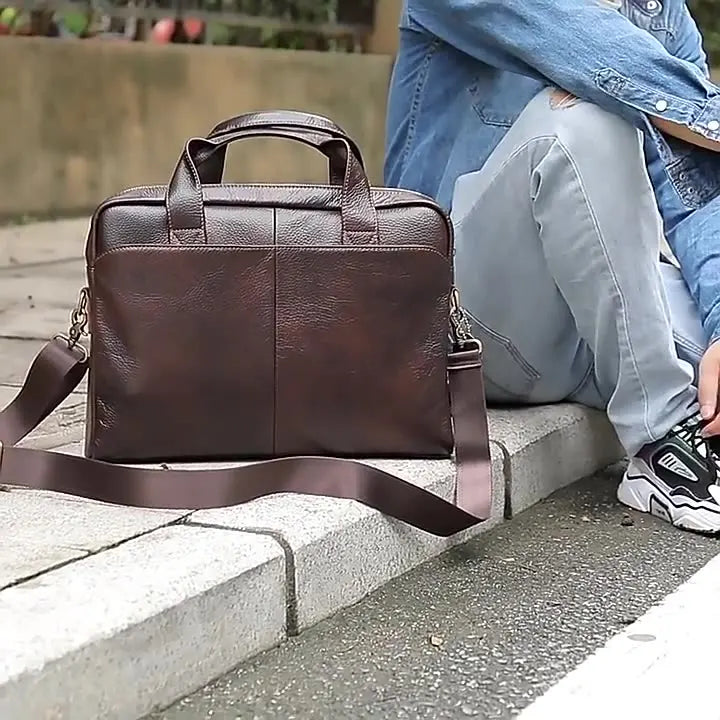 JMT-649674 Genuine Leather Laptop Briefcase for Men - Stylish Office Handbag for Documents and Essentials