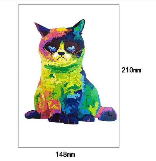 JMT-649866 Wooden Animal Puzzle Set - Irregular Rainbow Cat, Lion, Fox, Owl, Wolf Head - Multiple Sizes for Intelligence Development and Fun