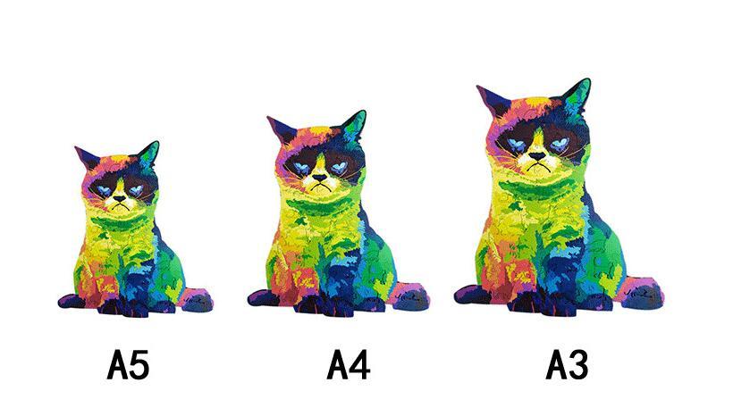 JMT-649866 Wooden Animal Puzzle Set - Irregular Rainbow Cat, Lion, Fox, Owl, Wolf Head - Multiple Sizes for Intelligence Development and Fun