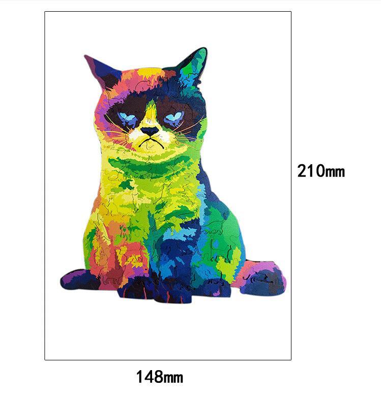 JMT-649866 Wooden Animal Puzzle Set - Irregular Rainbow Cat, Lion, Fox, Owl, Wolf Head - Multiple Sizes for Intelligence Development and Fun