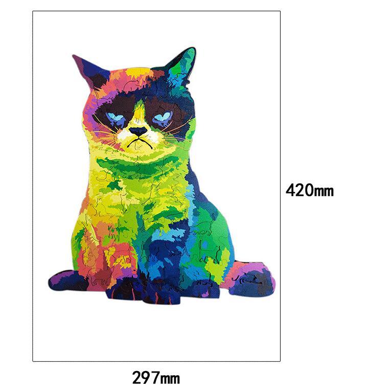 JMT-649866 Wooden Animal Puzzle Set - Irregular Rainbow Cat, Lion, Fox, Owl, Wolf Head - Multiple Sizes for Intelligence Development and Fun