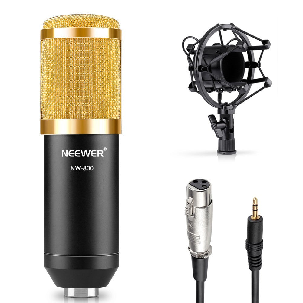 JMT-650186 Black Professional Condenser Microphone Set with Shock Mount and Anti-Wind Foam Cap