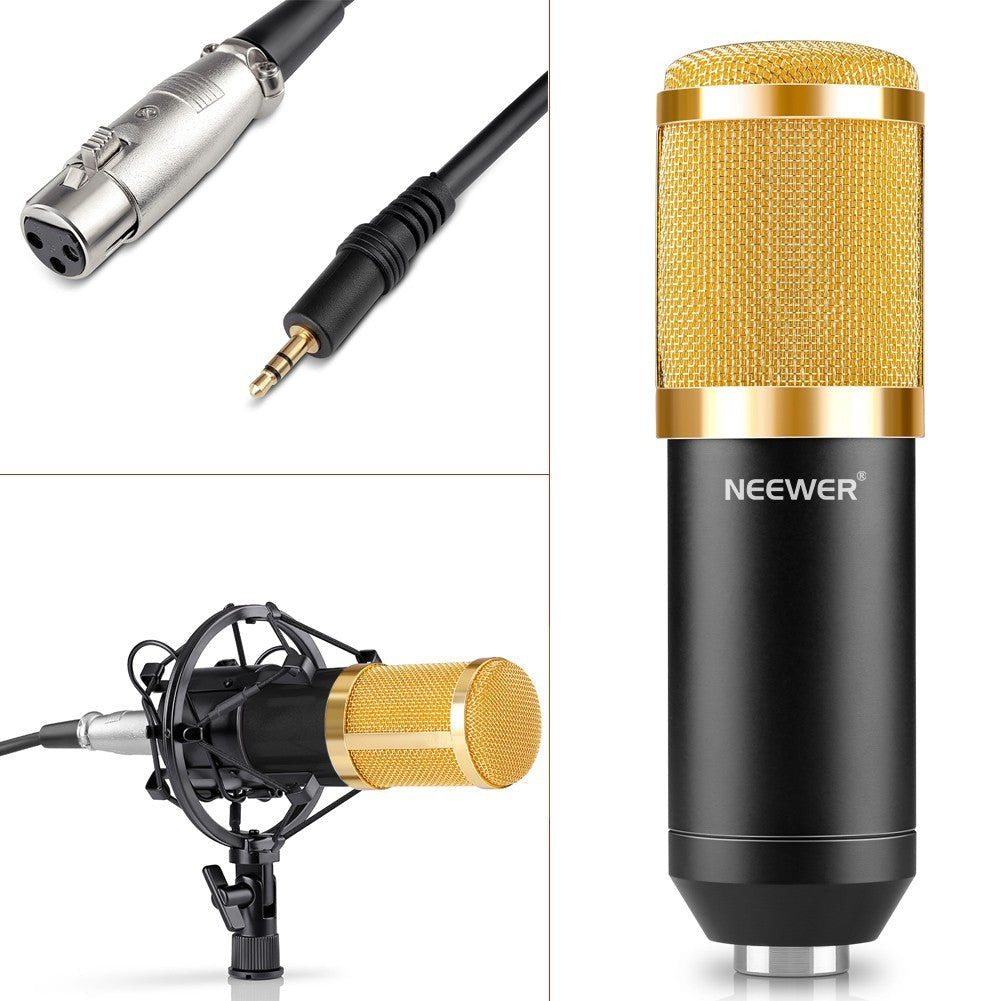 JMT-650186 Black Professional Condenser Microphone Set with Shock Mount and Anti-Wind Foam Cap