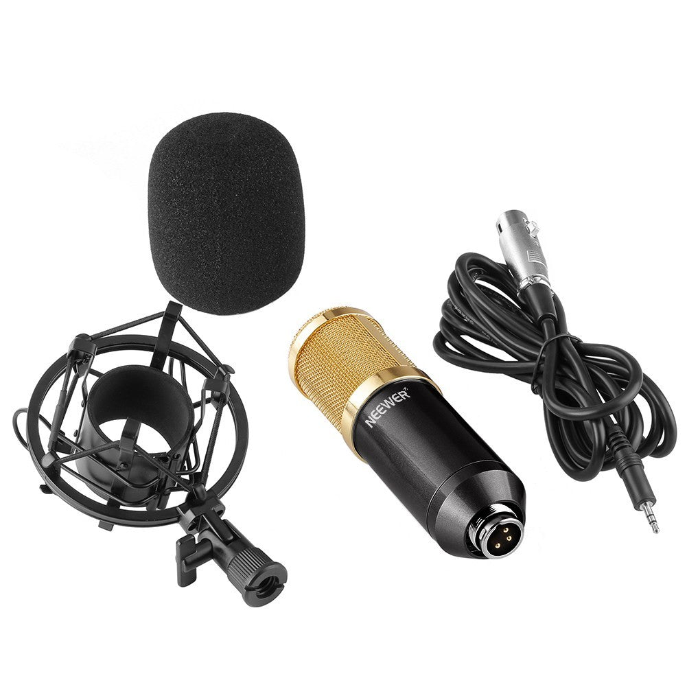 JMT-650186 Black Professional Condenser Microphone Set with Shock Mount and Anti-Wind Foam Cap