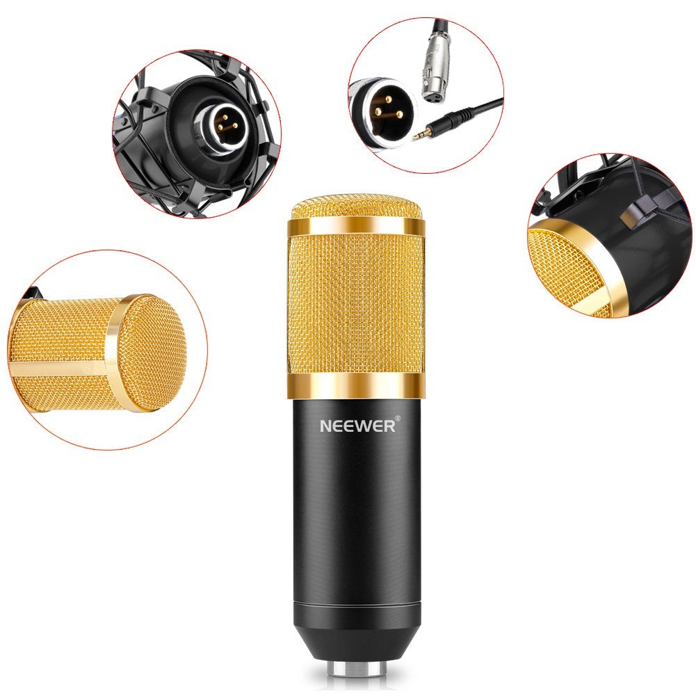 JMT-650186 Black Professional Condenser Microphone Set with Shock Mount and Anti-Wind Foam Cap