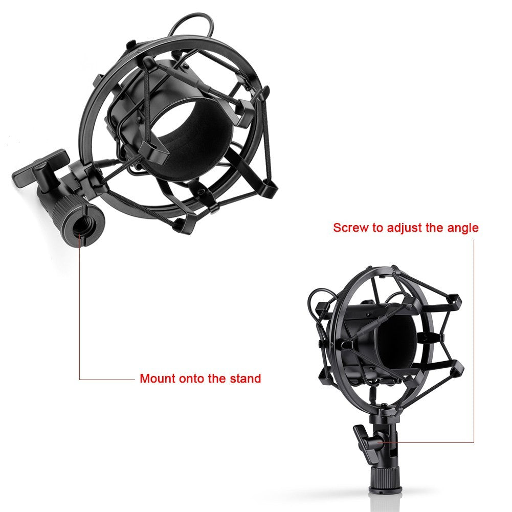 JMT-650186 Black Professional Condenser Microphone Set with Shock Mount and Anti-Wind Foam Cap