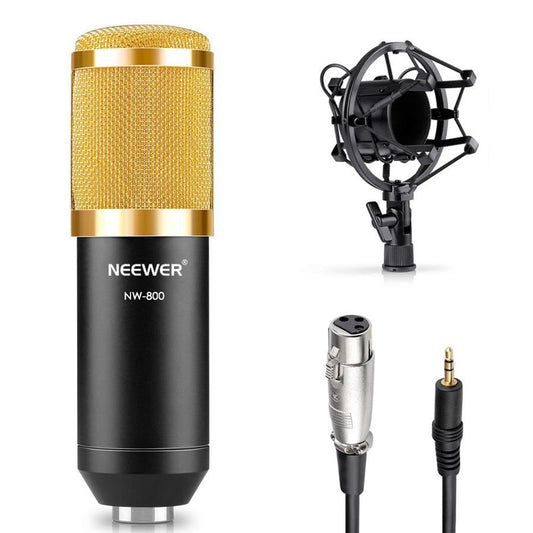 JMT-650186 Black Professional Condenser Microphone Set with Shock Mount and Anti-Wind Foam Cap