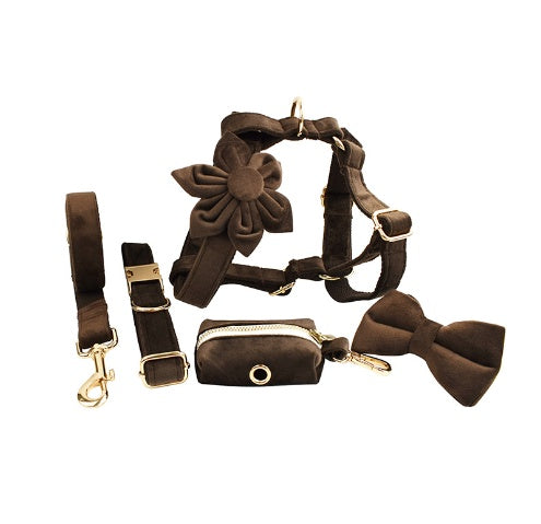 JMT-650186 Soft Velvet Dog Collar with Matching Accessories - Adjustable Sizes XS to XL