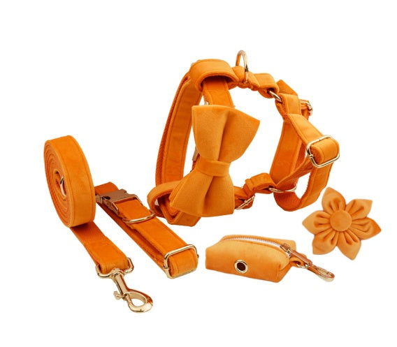 JMT-650186 Soft Velvet Dog Collar with Matching Accessories - Adjustable Sizes XS to XL