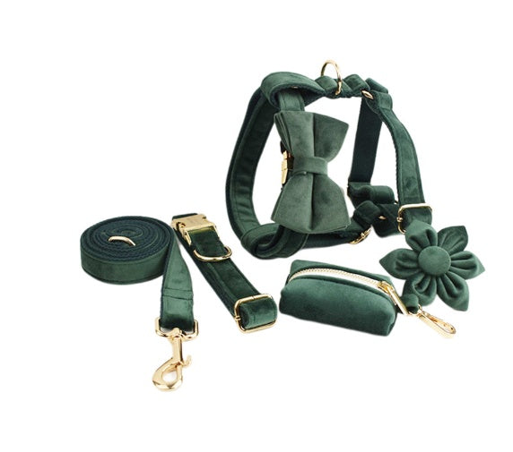 JMT-650186 Soft Velvet Dog Collar with Matching Accessories - Adjustable Sizes XS to XL