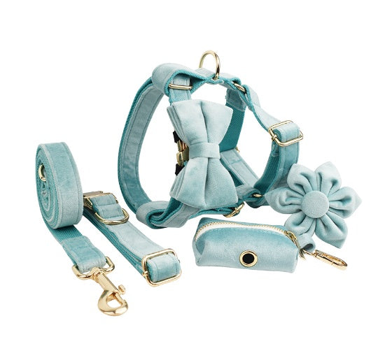 JMT-650186 Soft Velvet Dog Collar with Matching Accessories - Adjustable Sizes XS to XL