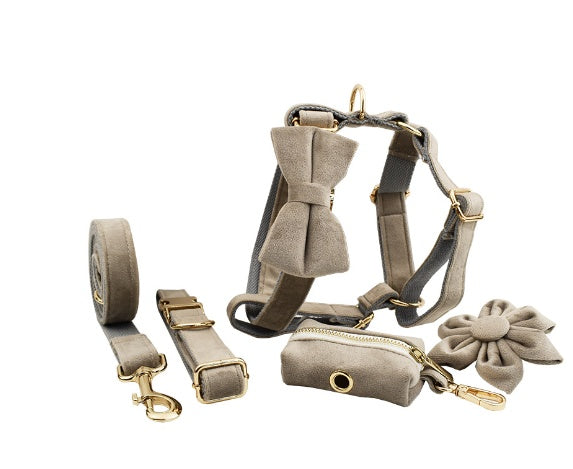 JMT-650186 Soft Velvet Dog Collar with Matching Accessories - Adjustable Sizes XS to XL