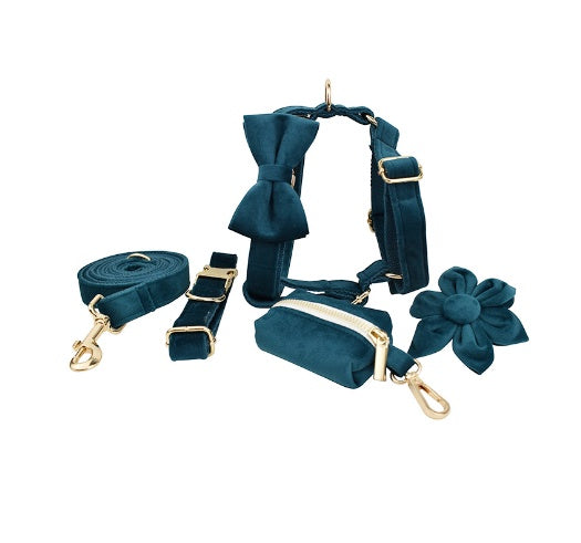 JMT-650186 Soft Velvet Dog Collar with Matching Accessories - Adjustable Sizes XS to XL