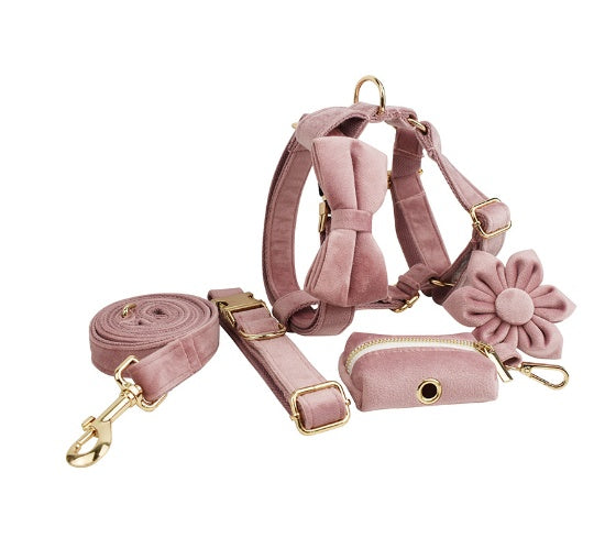 JMT-650186 Soft Velvet Dog Collar with Matching Accessories - Adjustable Sizes XS to XL