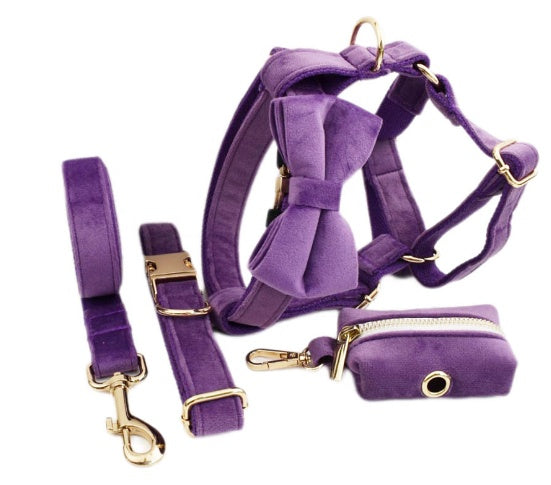 JMT-650186 Soft Velvet Dog Collar with Matching Accessories - Adjustable Sizes XS to XL
