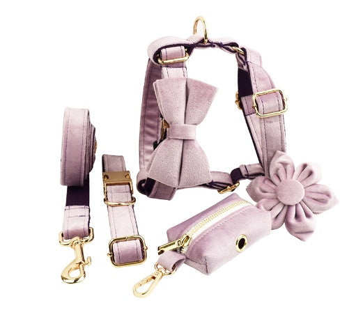 JMT-650186 Soft Velvet Dog Collar with Matching Accessories - Adjustable Sizes XS to XL