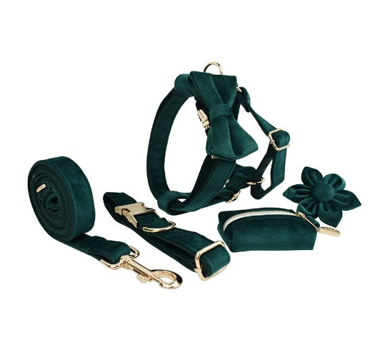 JMT-650186 Soft Velvet Dog Collar with Matching Accessories - Adjustable Sizes XS to XL