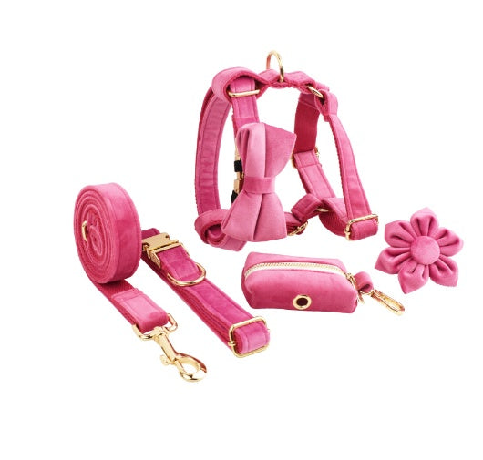 JMT-650186 Soft Velvet Dog Collar with Matching Accessories - Adjustable Sizes XS to XL