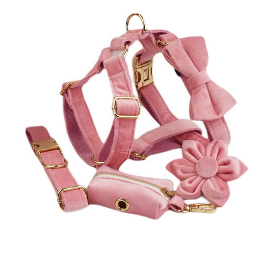 JMT-650186 Soft Velvet Dog Collar with Matching Accessories - Adjustable Sizes XS to XL