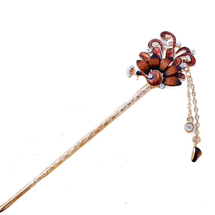 JMT-650378 Alloy Peacock Hairpin with Gemstone Inlay - Exotic Animal Design in Various Colors